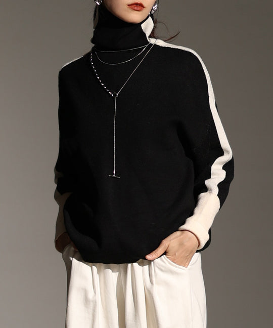 Damen Rollkragen-Feinstrickpullover mit weiten Raglanärmeln und Kontraststreifen Shop Nory
