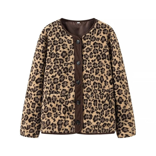 Damen Kurzjacke im Teddy‑Look mit Leopardenmuster und Knopfverschluss Shop Nory