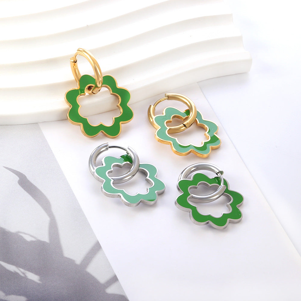 Damen Hängende Ohrringe im floralen Design mit goldfarbener Umrandung Shop Nory