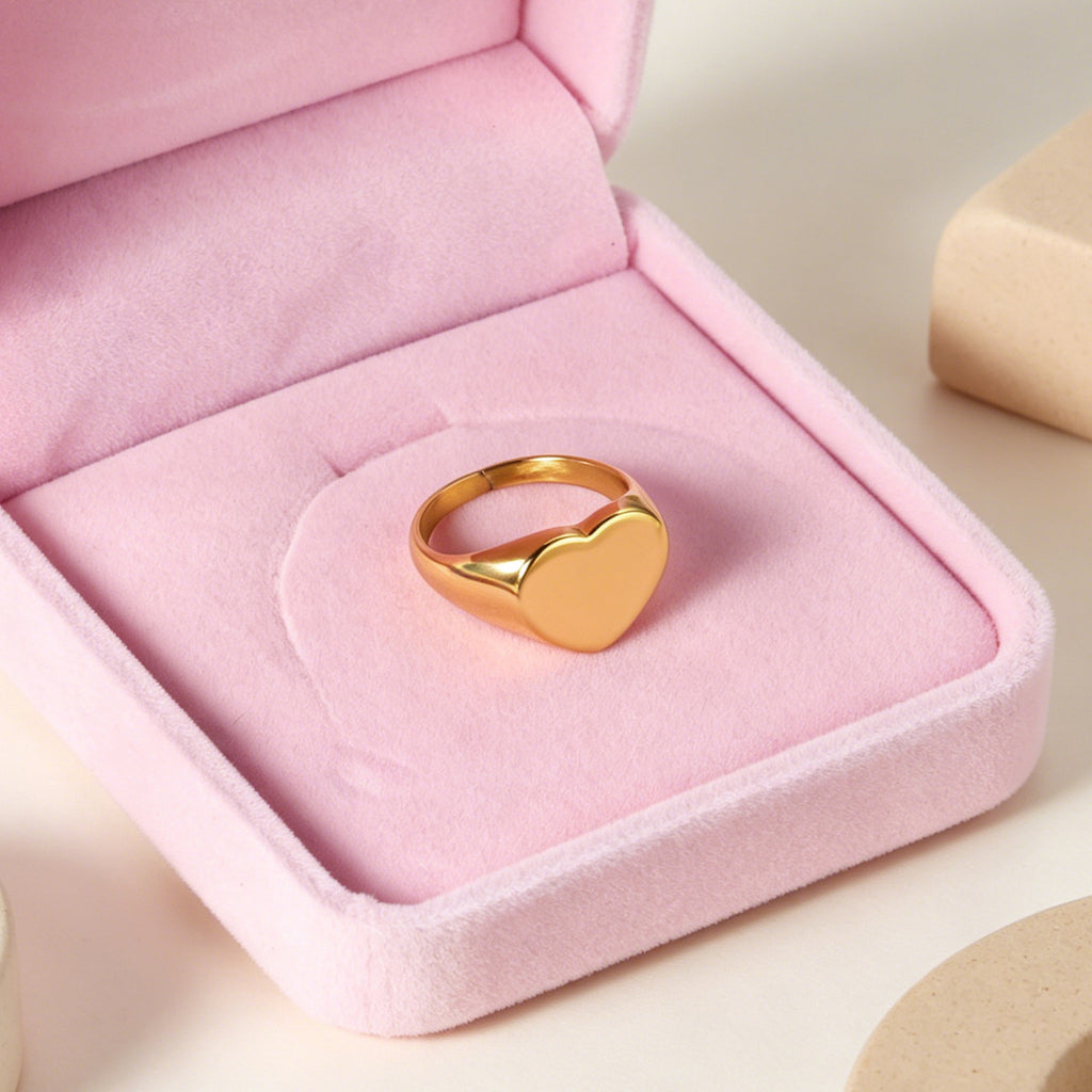 Damen Herzförmiger Goldplattierter Edelstahlring Shop Nory