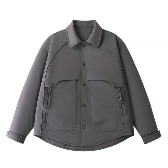 Herren Gepolsterte Hemdjacke mit abgerundetem Saum, Reißverschluss-Taschen und Druckknopf-Leiste Shop Nory