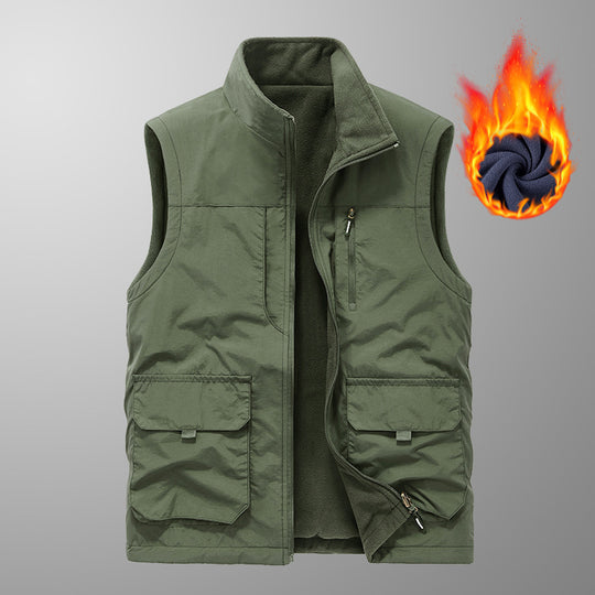 Herren Utility-Weste mit Teddyfleece-Futter, Multifunktionstaschen und hohem Stehkragen Shop Nory