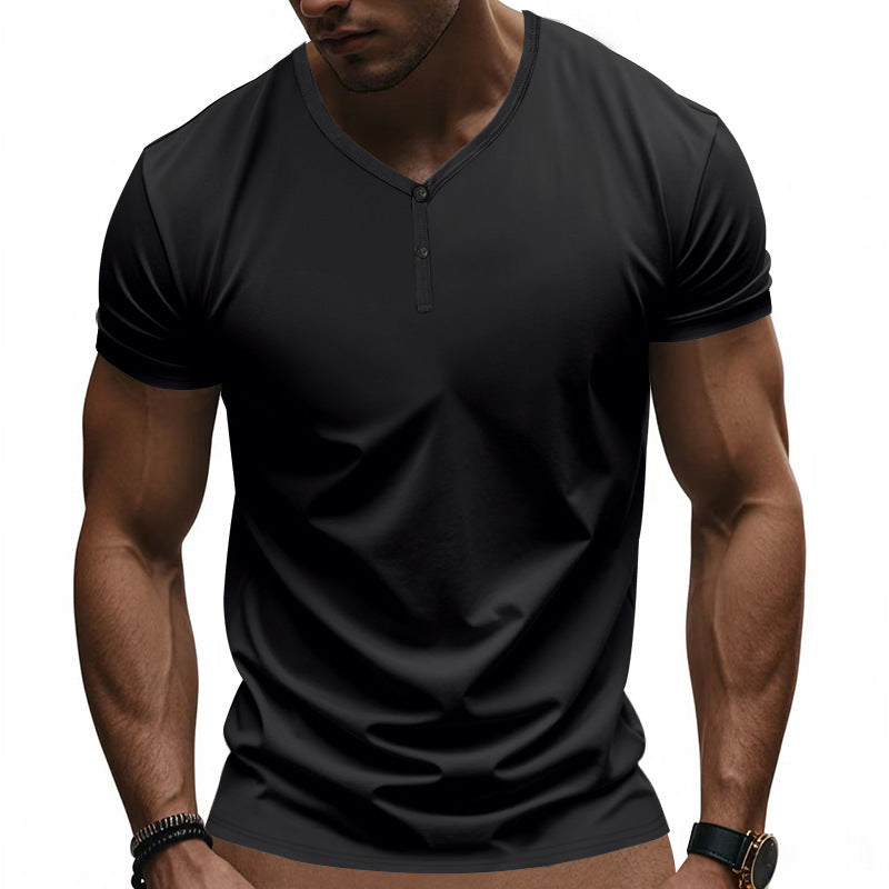 Herren Kurzarm Henley-T-Shirt mit strukturiertem V-Ausschnitt