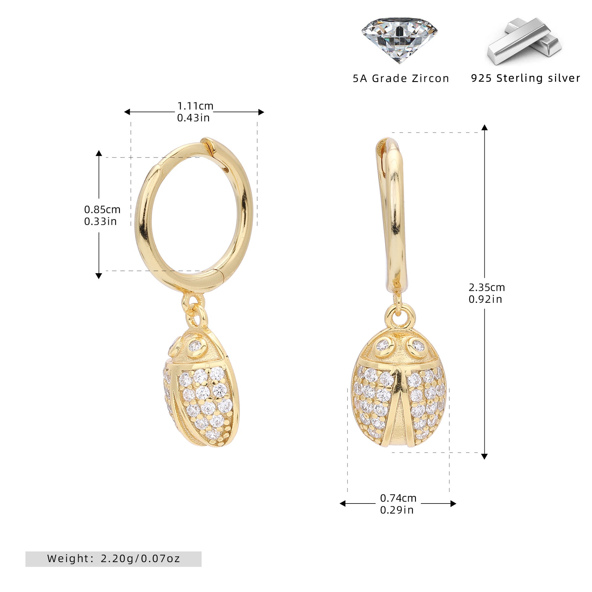 Damen Ohrhänger im stilvollen Marienkäferdesign aus hochwertigem 925 Sterling Silber und funkelnden Zirkonsteinen Shop Nory