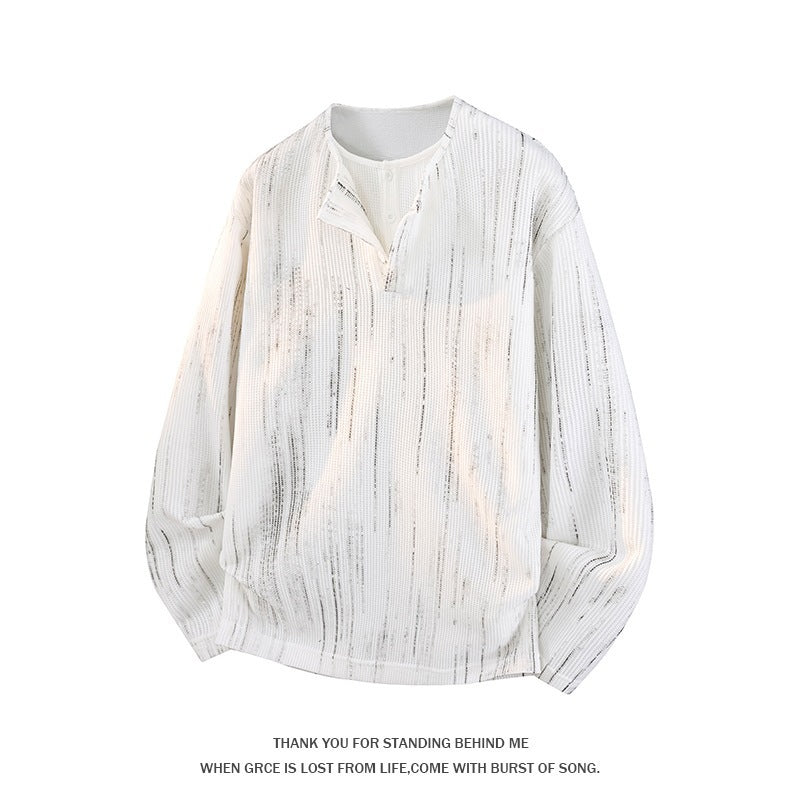 Herren Oversize Strickpullover mit Henley-Ausschnitt und feiner Strukturstreifen Shop Nory