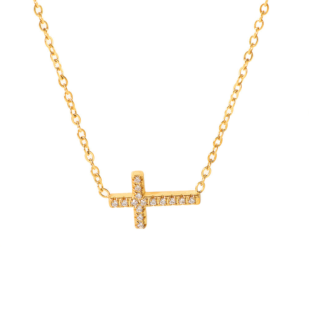 Damen Funkelneues Gold Kreuzanhänger Halskette Shop Nory
