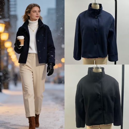 Damen Boxy-Kurzjacke mit hohem Stehkragen und verdeckter Knopfleiste Shop Nory