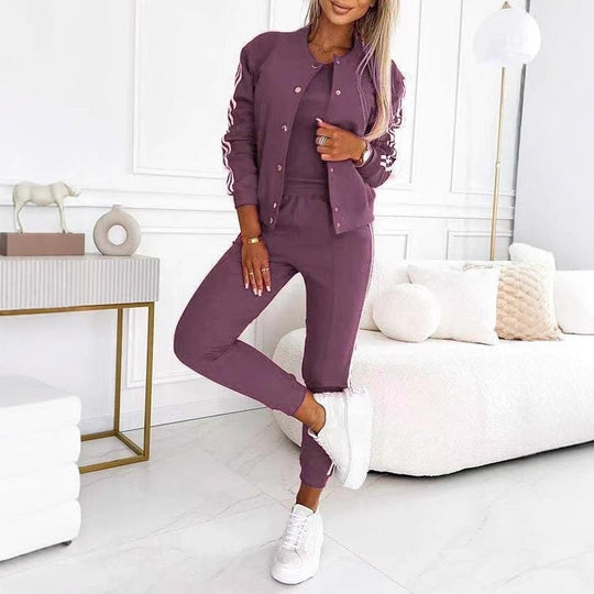Damen nan sportliches Jogginganzug-Set mit Collegejacke, kurzes Top und slim-fit Jogginghose Shop Nory
