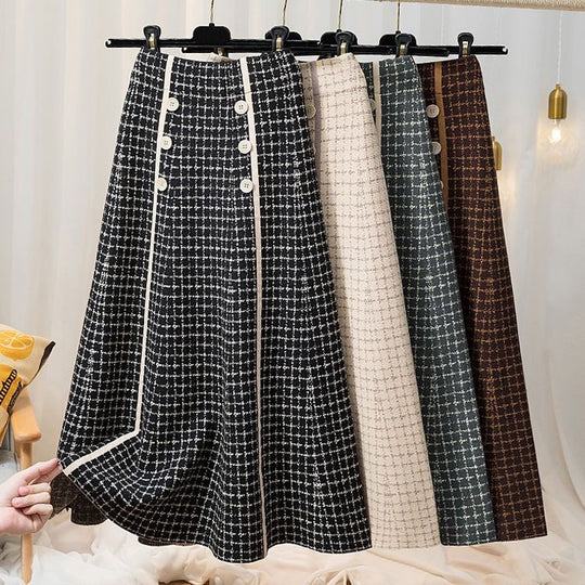 Damen Eleganter und fließender Maxirock mit Knopfdetails Shop Nory