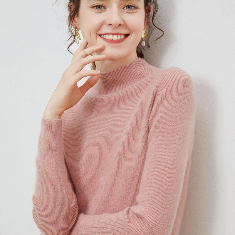 Damen Leichter taillierter Mockneck-Pullover in kaschmirähnlicher Mohair-Optik mit feiner Rippenstruktur Shop Nory