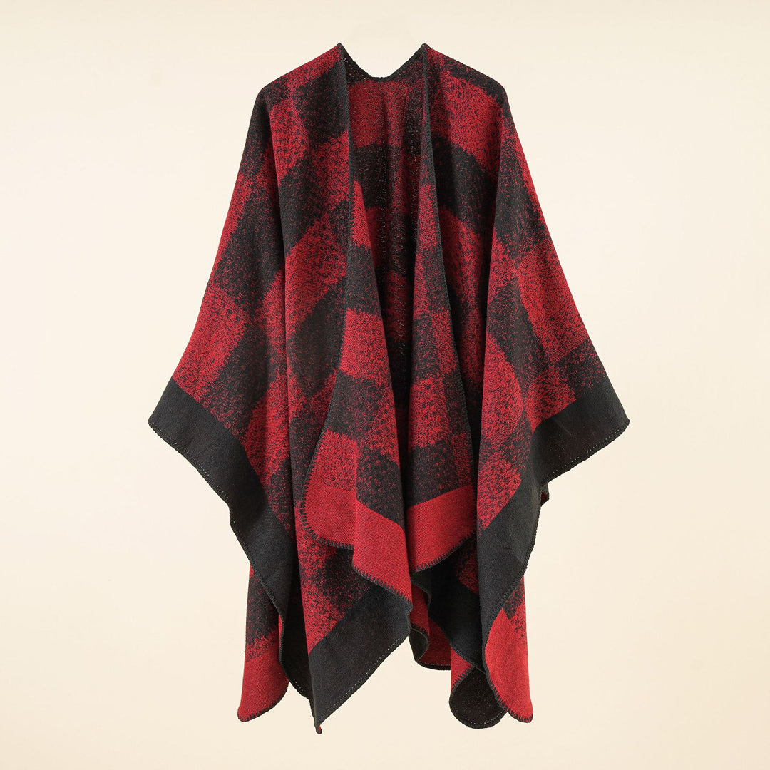 Damen Vielseitiger Wollmix-Überwurf im kastigen Kimono-Fall mit großflächigem Karojacquard Shop Nory