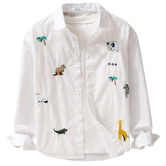 Damen Lockeres Baumwollhemd mit handgestickten Safari-Motiven Shop Nory