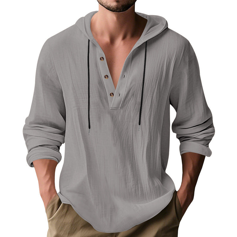 Herren lässiges Langarm-Hoodie mit Knopfleiste und modernem Schnitt