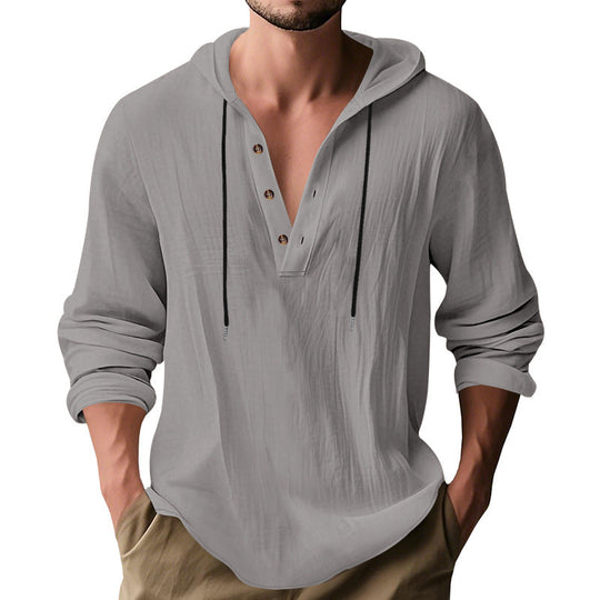 Herren lässiges Langarm-Hoodie mit Knopfleiste und modernem Schnitt