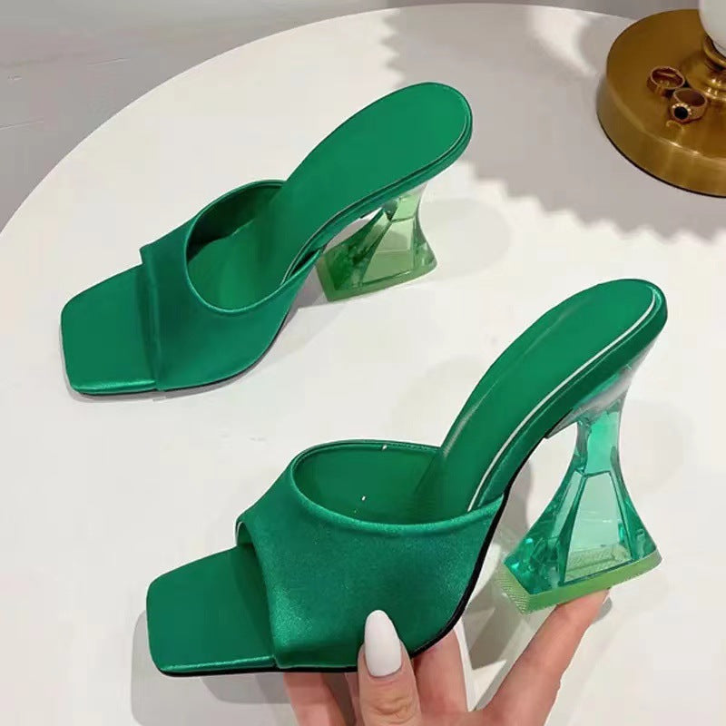 Damen Modische Flip-Flops mit transparentem Blockabsatz