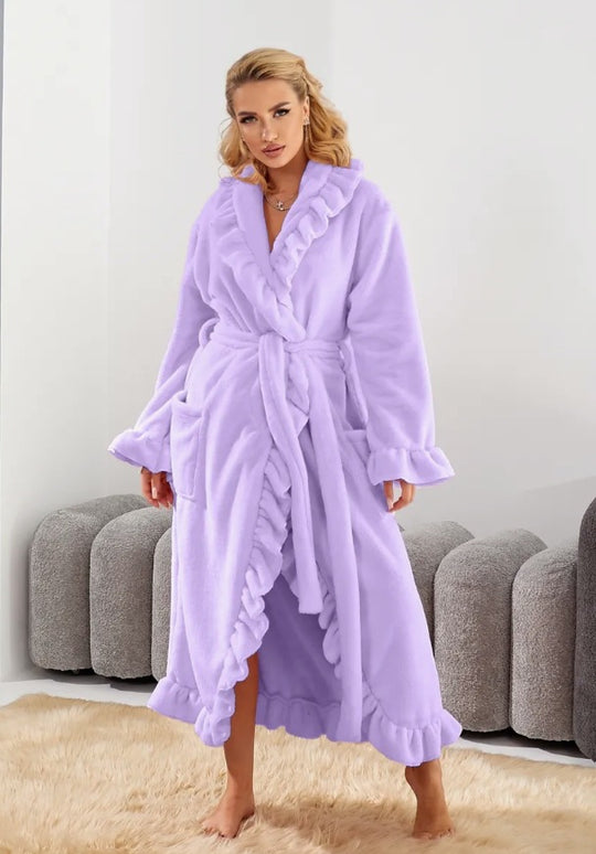 Damen nan luxuriöser Morgenmantel mit Rüschenkragen, extra-langer Schnitt und Bindegürtel Shop Nory