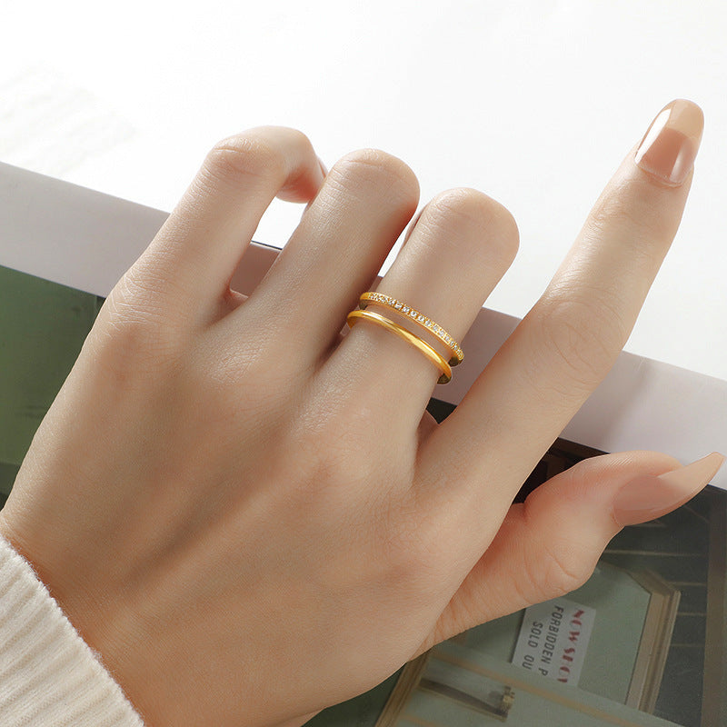 Damen eleganter und funkelnder Ring mit doppeltem Design Shop Nory
