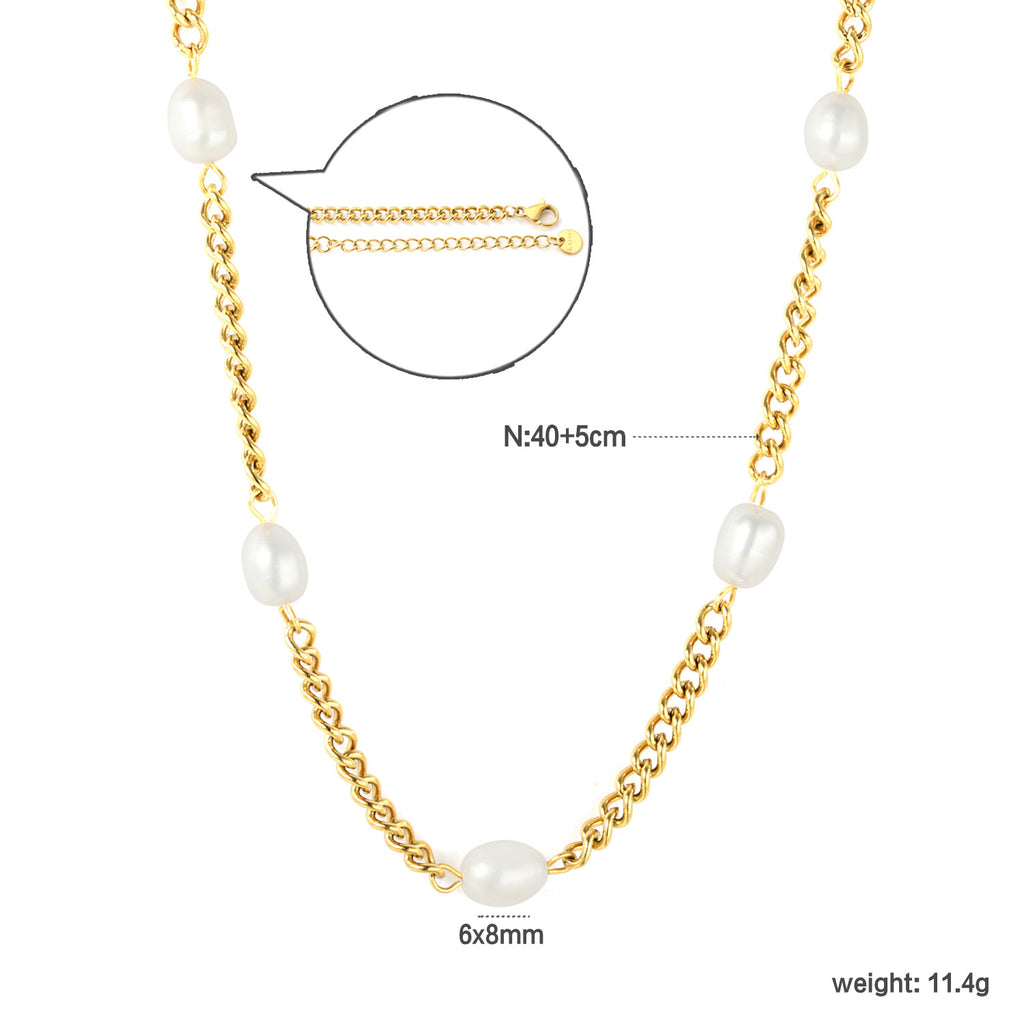 Damen luxuriöse Edelstahlkette mit Perlenakzenten Shop Nory