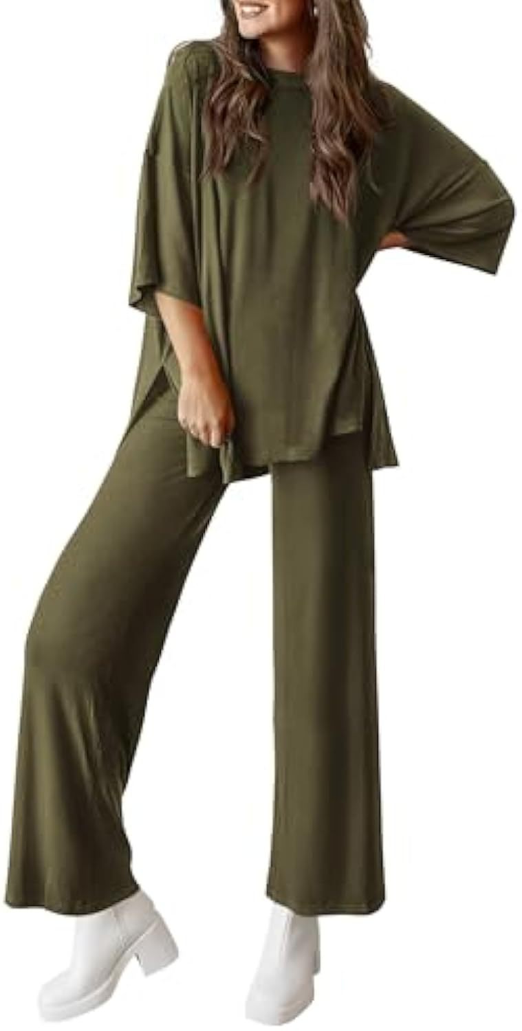 Damen Lässiges Lounge-Set aus weichem Jersey mit Oversize-Tunika und weiter Palazzo-Hose Shop Nory