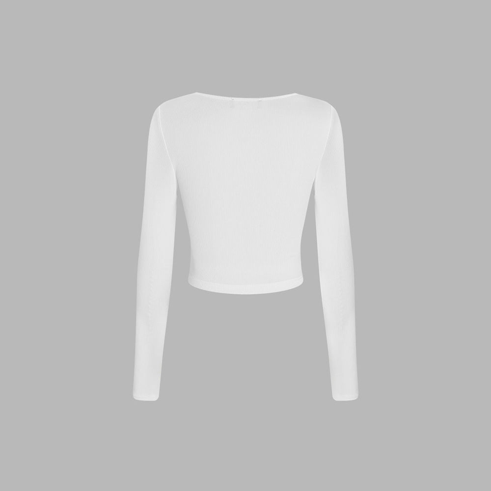 Damen gerafftes Cropped-Longsleeve mit quadratischem Ausschnitt und figurbetonter Passform Shop Nory