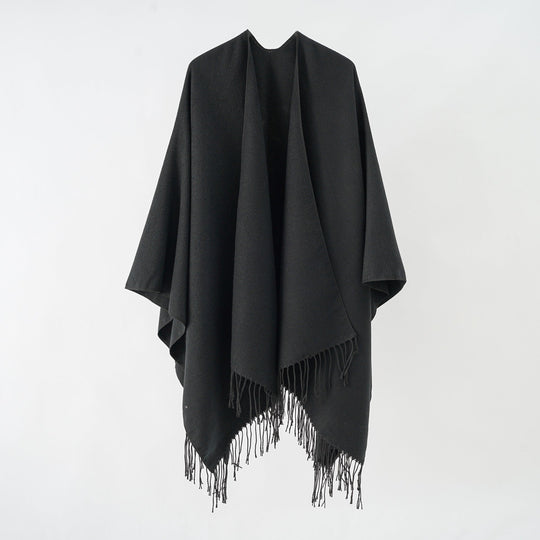 Damen Modischer Fransen-Poncho Aus Weichem Material mit Luxuriösem Fall
