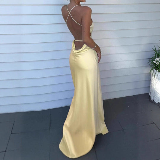 Damen Elegantes Maxikleid mit tiefem V-Ausschnitt und verstellbaren Spaghettiträgern