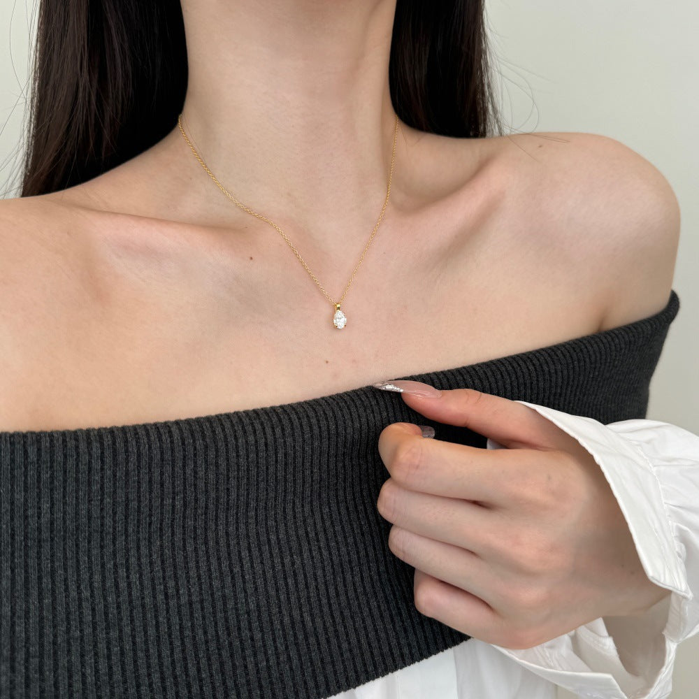 925 Sterling Silver Zircon Kabelkette Beschichtung Geometrische Anhänger Halskette | Shop Nory