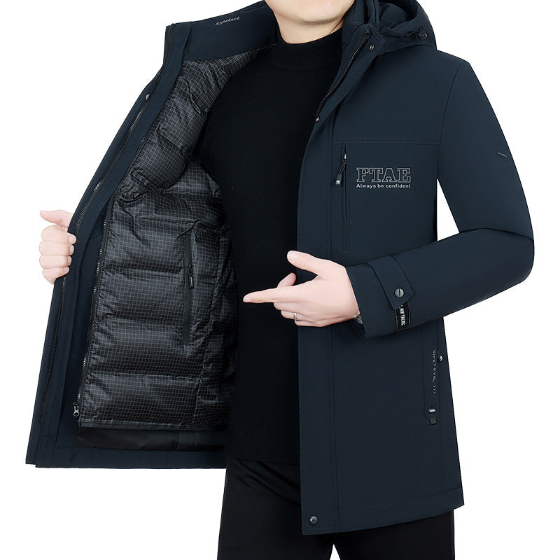 Herren Moderner wasserabweisender Longparka mit Kapuze und leichter Thermoisolierung Shop Nory