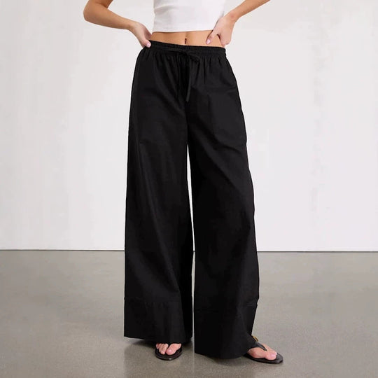 Damen Weite Leinenhose mit elastischem Bund und seitlichen Taschen