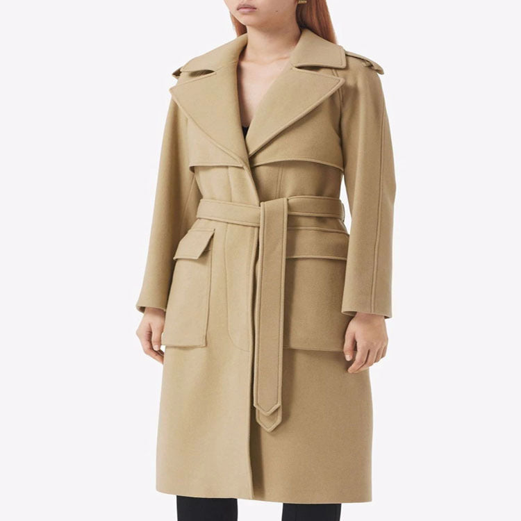 Damen Midilanger Wollmix-Longcoat mit doppelter Schulterpasse, Pattentaschen und dezenter Taillierung Shop Nory