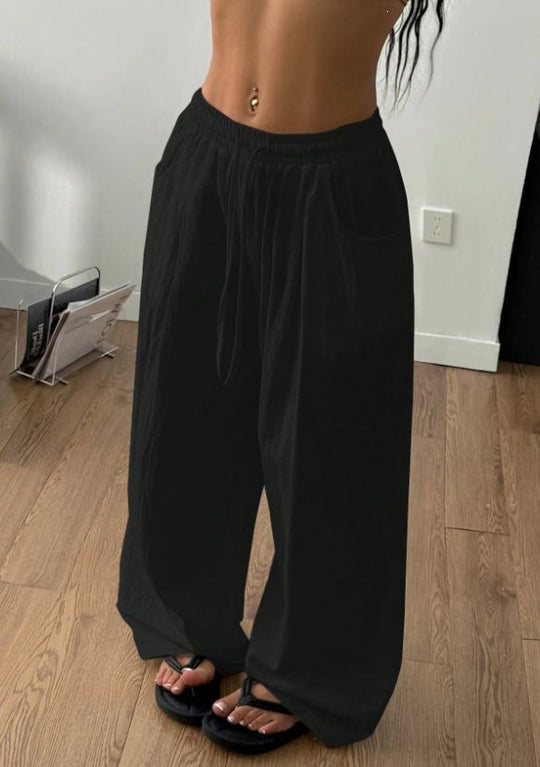 Damen Weite Leinenmix-Hose mit hohem Elastikbund, Kordelzug und Seitentaschen Shop Nory