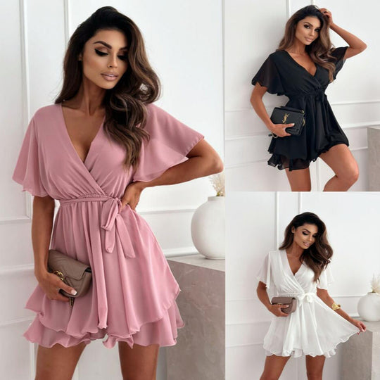 Kurzes Rüschensaum Damen-Minikleid