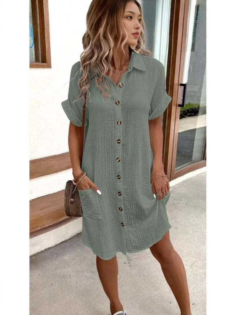 Damen lässiges Hemdblusenkleid mit Knopfdetails und Taschen