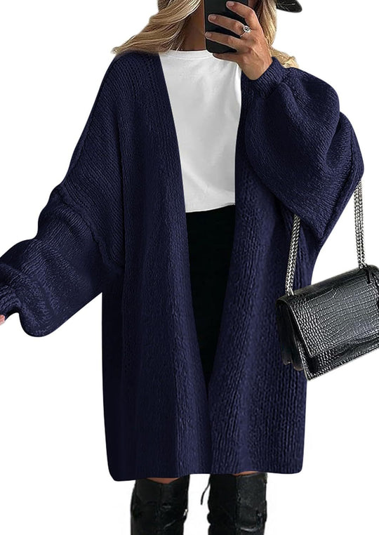 Damen Oversize Strickcardigan mit weiten Ballonärmeln und offener Front Shop Nory