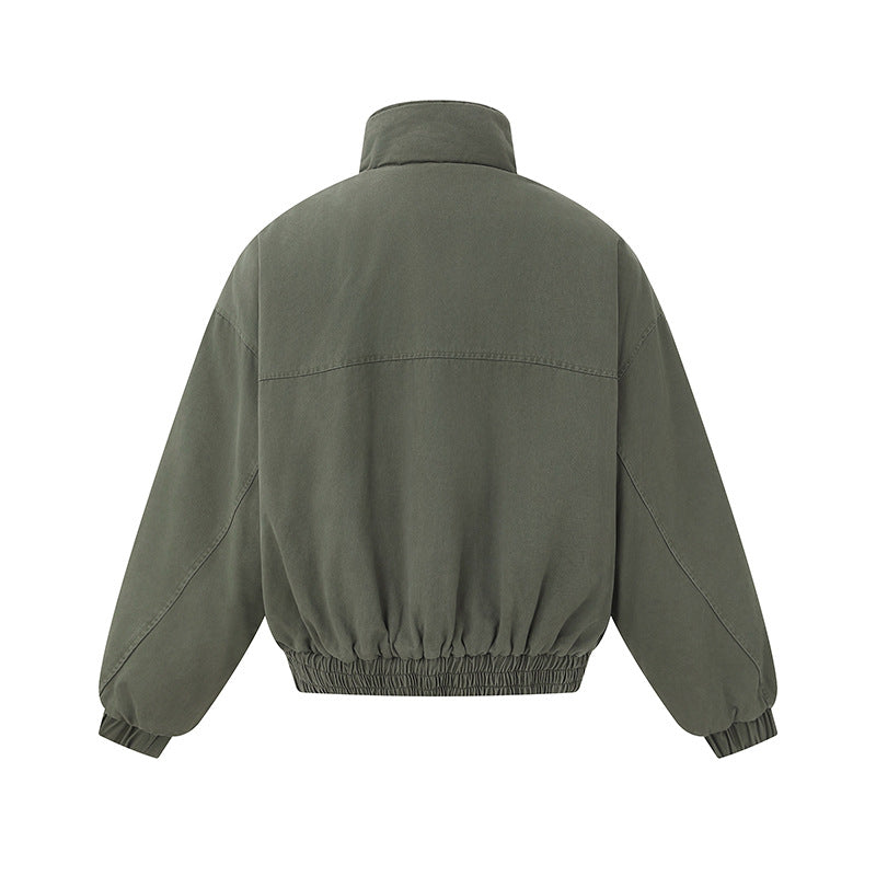 Unisex Boxy-Canvas-Blousonjacke mit hohem Stehkragen, diagonalem Nahtdesign und elastischem Saum Shop Nory