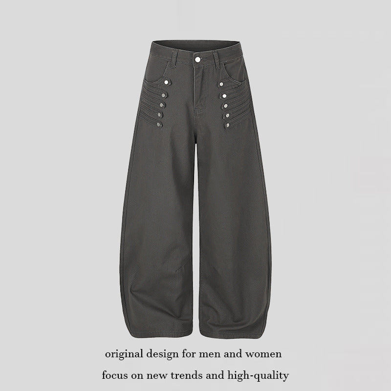 Damen Hochgeschnittene Palazzo‑Hose mit weitem Ballonbein und dekorativer Knopfleiste Shop Nory