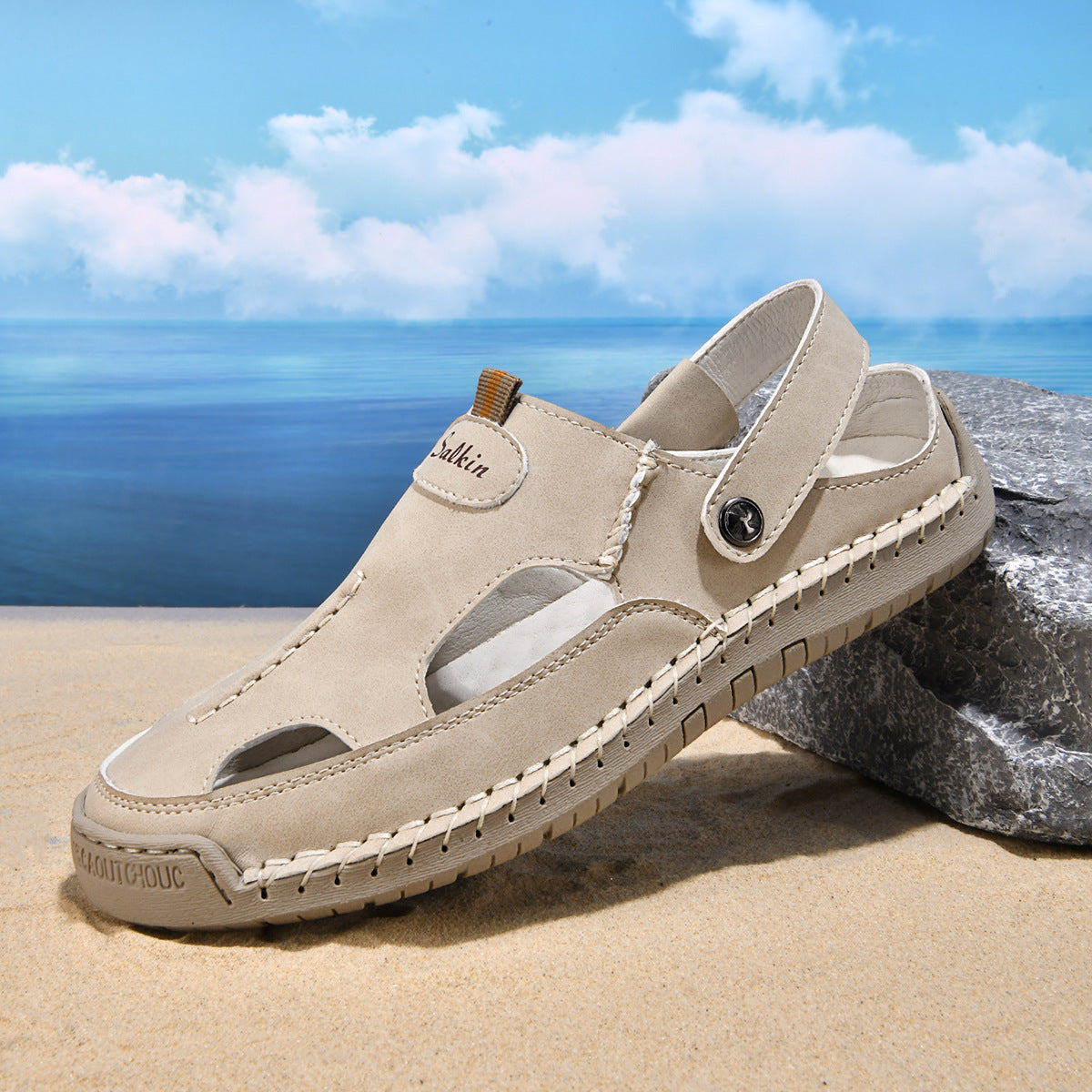 Herren luftige Leder-Sandalen mit verstellbarem Riemen Shopnory
