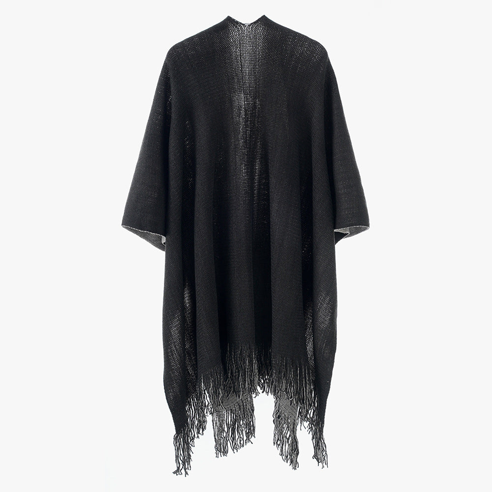 Damen Leichter Oversize-Stricküberwurf im Cape-Stil mit Fransensaum Shop Nory
