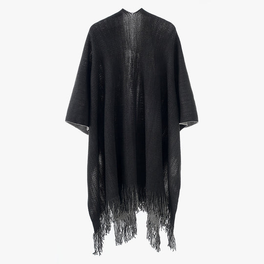 Damen Leichter Oversize-Stricküberwurf im Cape-Stil mit Fransensaum Shop Nory