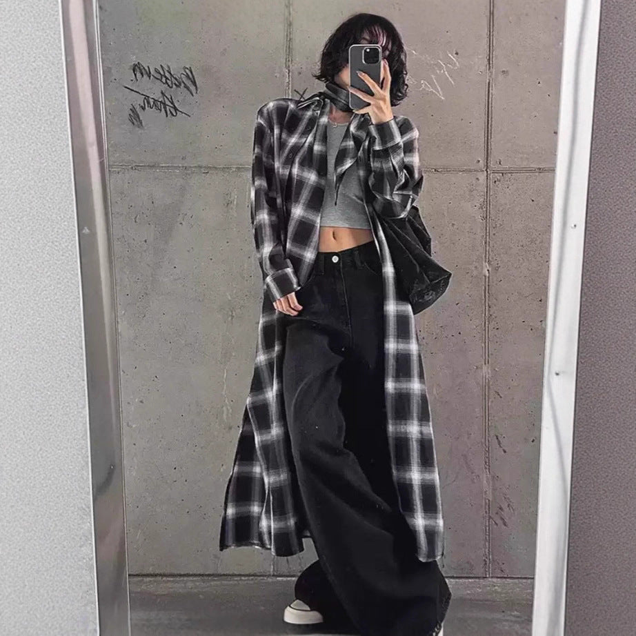 Damen Langes Karo-Hemd im Oversize‑Cut mit Taillen-Knotendetail und Seitenschlitzen Shop Nory