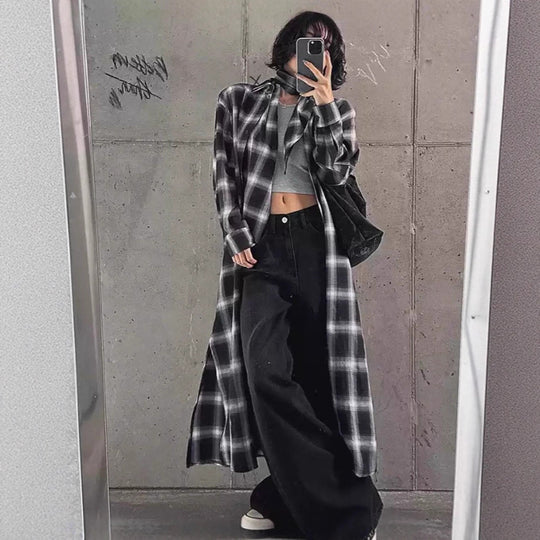 Damen Langes Karo-Hemd im Oversize‑Cut mit Taillen-Knotendetail und Seitenschlitzen Shop Nory