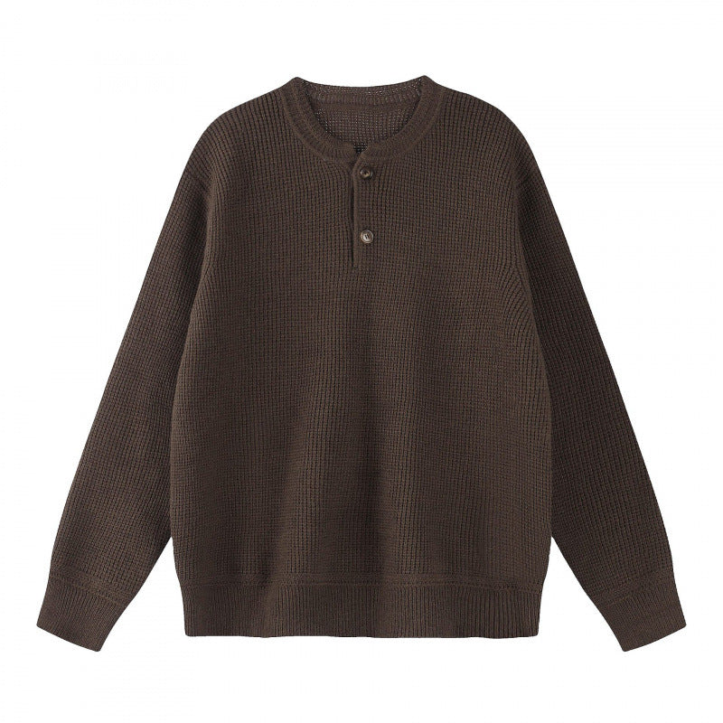 Unisex Boxy-Strickpullover mit Henley-Ausschnitt und strukturierter Waffelstrickoptik Shop Nory