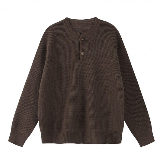 Unisex Boxy-Strickpullover mit Henley-Ausschnitt und strukturierter Waffelstrickoptik Shop Nory