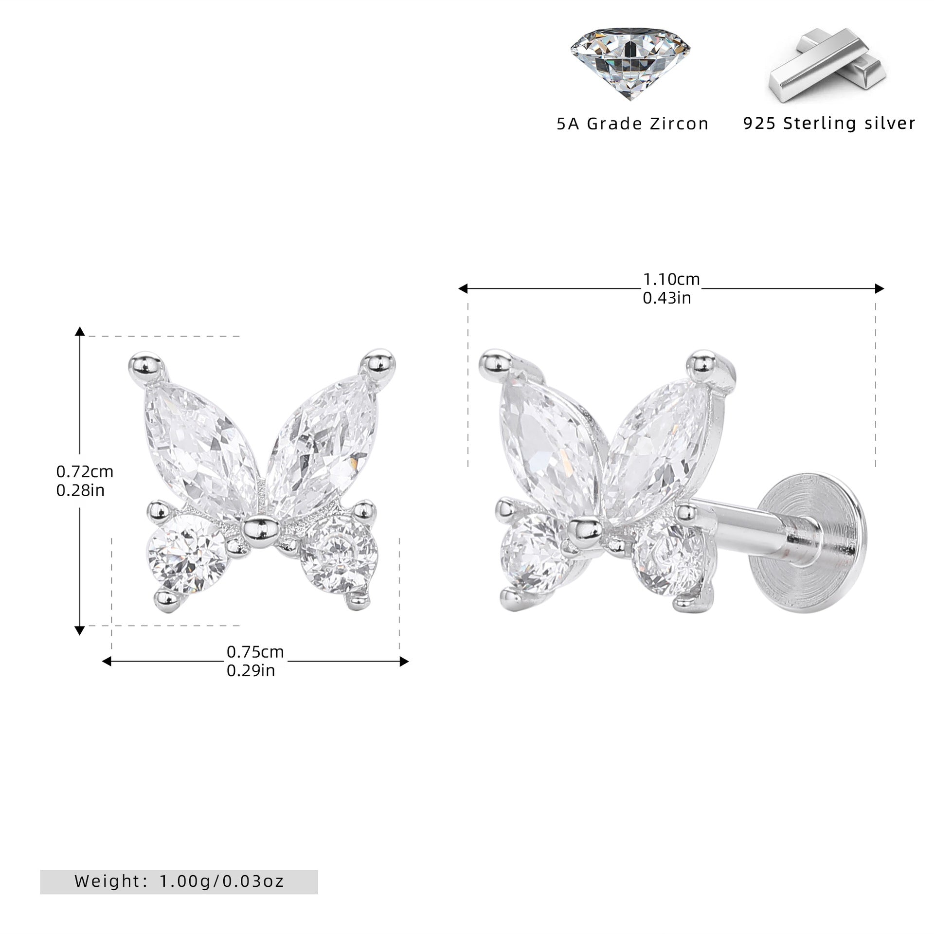 Damen Ohrstecker im eleganten Schmetterlingsdesign aus hochwertigem 925 Sterlingsilber Shop Nory