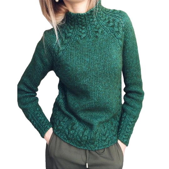 Damen nan grobgestrickter Zopfmuster-Pullover mit Stehkragen und tailliertem Schnitt Shop Nory