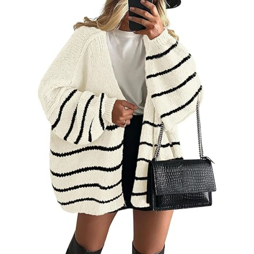 Damen Oversize Strickcardigan mit Ballonärmeln und offener Front Shop Nory