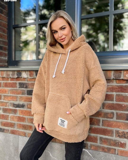 Damen Kuscheliger Teddy-Hoodie mit Kapuze, Kängurutasche und Oversize-Schnitt Shop Nory