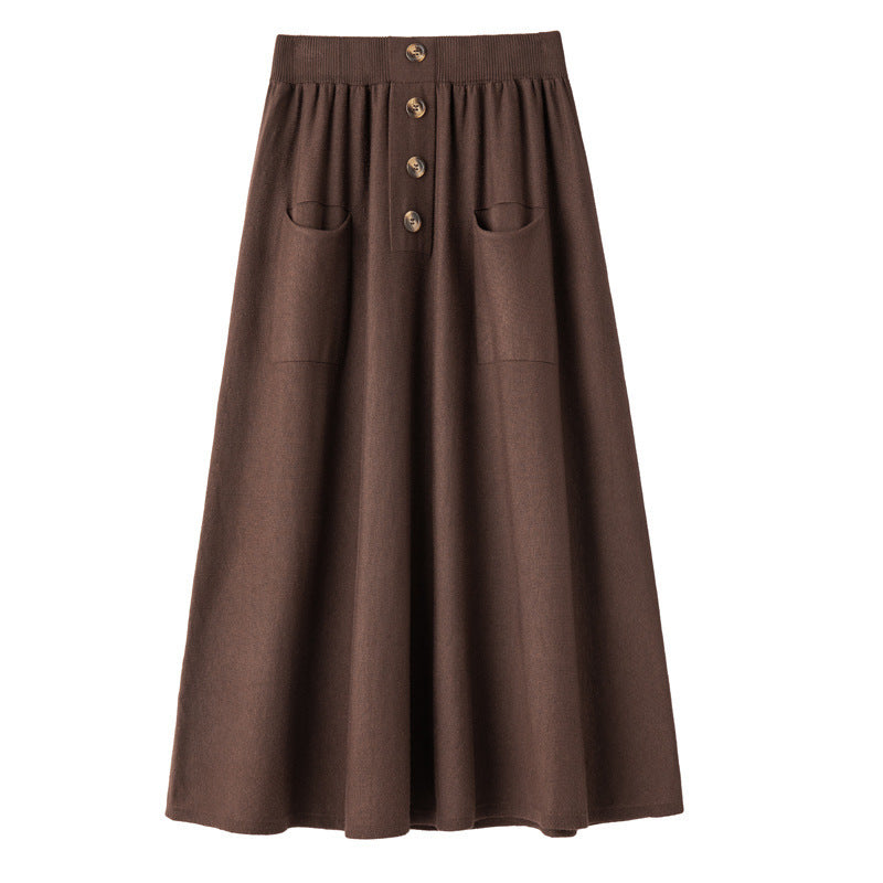 Damen Midirock aus Wollmix mit A‑Linie, elastischem Rippbund, Zierriegel‑Knopfleiste und aufgesetzten Taschen Shop Nory