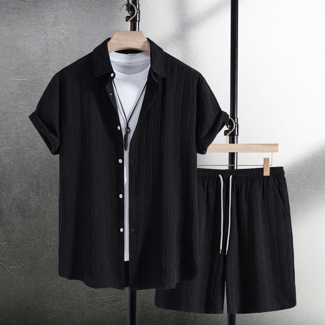 Damen Kurzarmhemden mit strukturiertem Muster und bequemen Shorts Shopnory