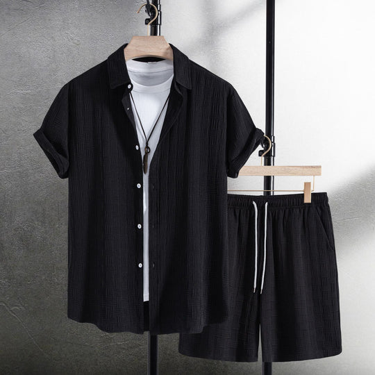 Damen Kurzarmhemden mit strukturiertem Muster und bequemen Shorts Shopnory